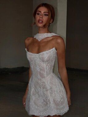 White Lace Bridal Mini Dress